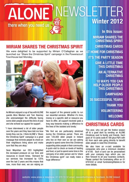 2012 ALONE Christmas Newsletter