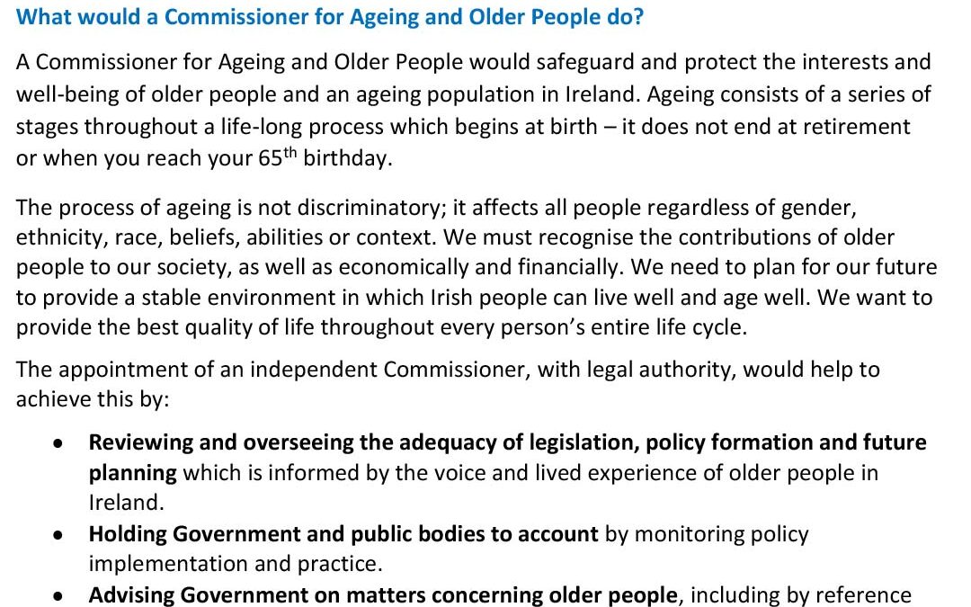 Independent Commissioner for Ageing and Older People: Age Alliance Position Paper