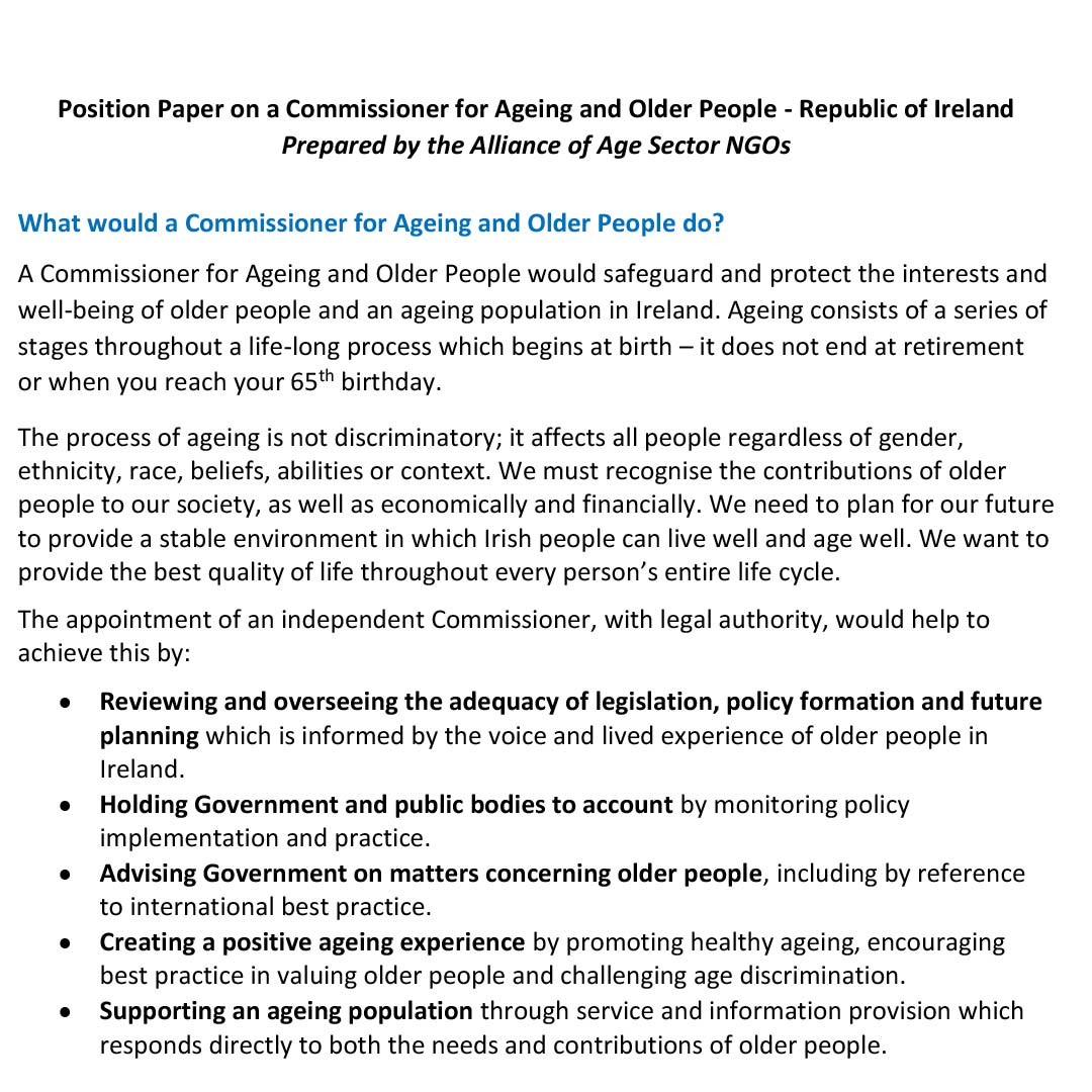 Independent Commissioner for Ageing and Older People: Age Alliance Position Paper