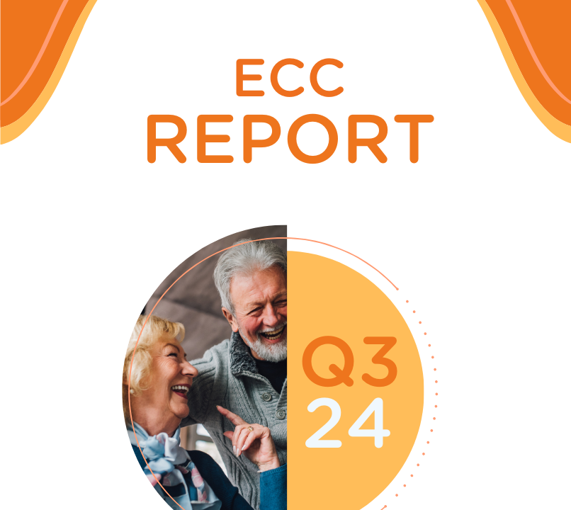 Cover of ALONE's ECC Report Q3 24, with two older people laughing together and ALONE's 'You're Not Alone' logo