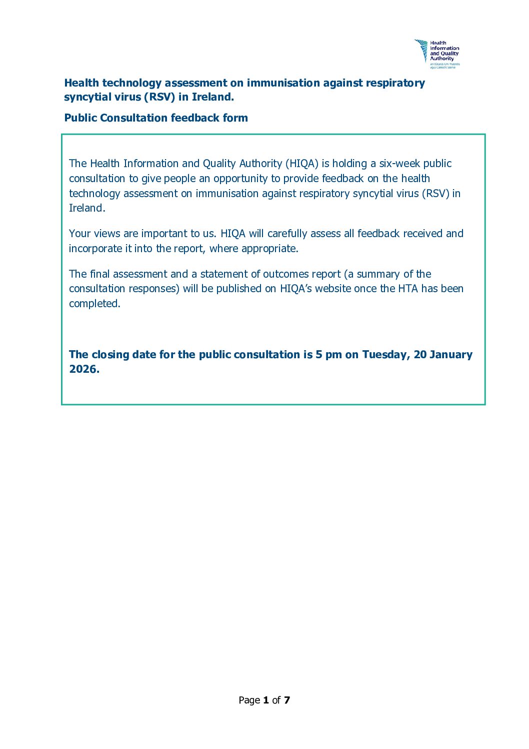 26.01.20_ALONE_HIQA_RSV_Consultation_response document cover
