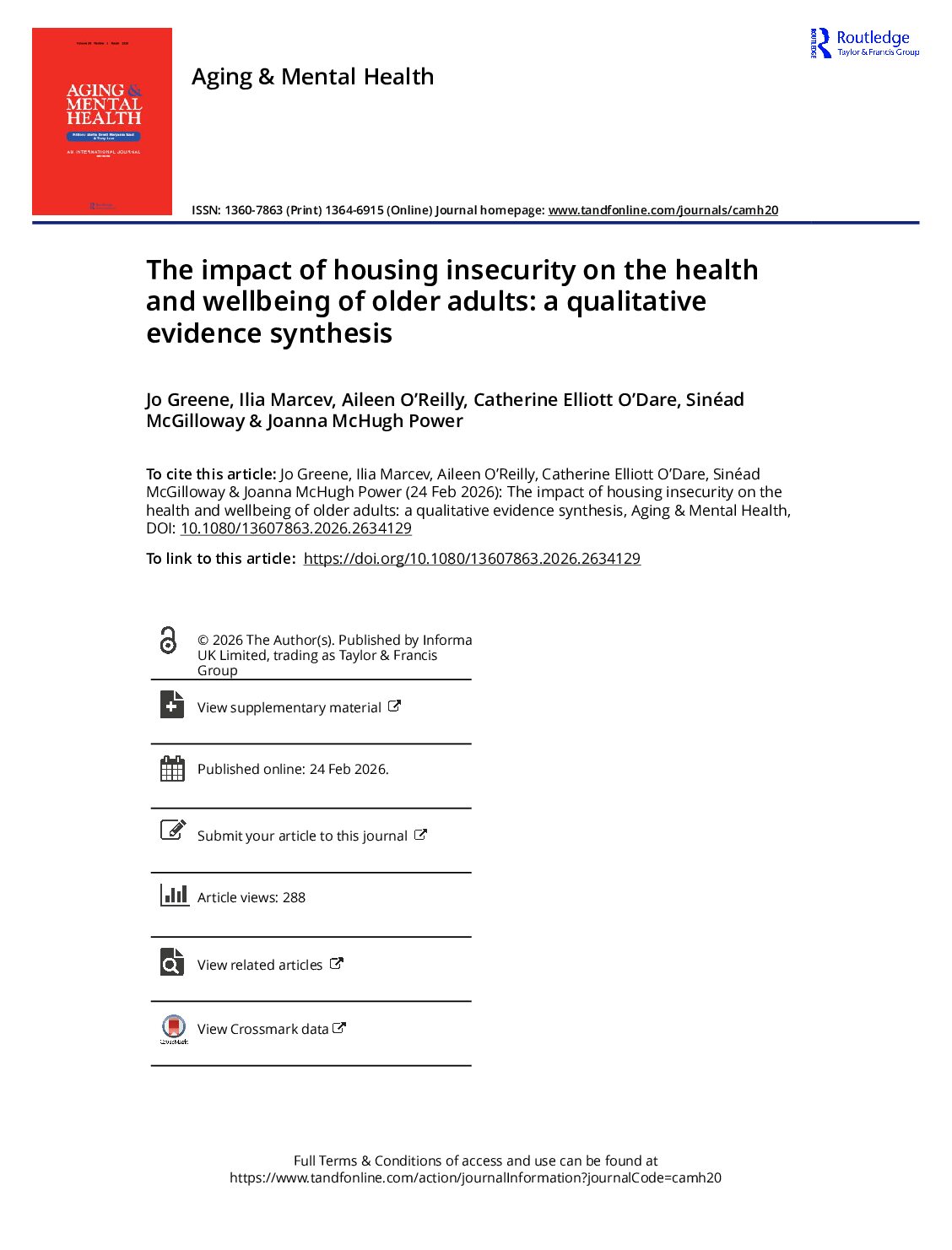 The impact of housing insecurity on the health and wellbeing of older adults a qualitative evidence synthesis document cover